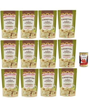 Panealba Crostini con Farina Integrale e Olio di Oliva, croutons with wholemeal flour and olive oil, salty snack, not fried, 12 x 80 g, with gourmet Italian polpa 400 g