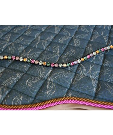 Shop Happiness Hucks Colorful Horses Forehead Straps 'Paradise' - Pink Green & Gold | Curved Narrow Design | Premium VB Leather in Black - Buy Online on GoSupps.com