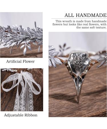 MOSTORY Silver Elf Flower Crown - Gothic Elf Circlet with Raven Skull Fairy Headpiece Floral Headband Viking Hairband for Women Womens Witch Halloween Renaissance Cosplay Wedding - Buy Online on GoSupps.com