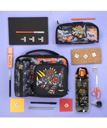 Fringoo Dinosaur Robot Kids Water Bottle with Straw - BPA Free - 600ml Reusable Black Straw Water Bottle for Kids - Buy Online on GoSupps.com