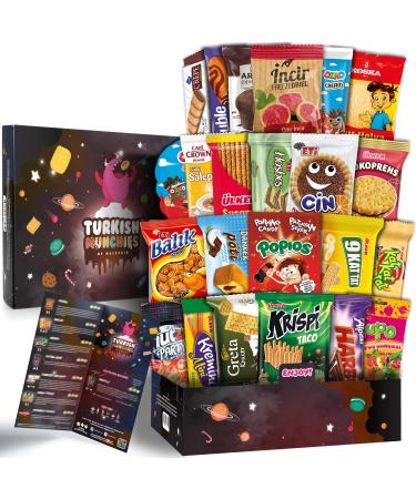 Maxi International Snack Box | Premium and Exotic Foreign Snacks | Unique Snack Food Gifts Included | Try Extraordinary Turkish Gourmet Snacks | Dark Space Themed Box | Candies from Around the World | 21 Full-Size Snacks