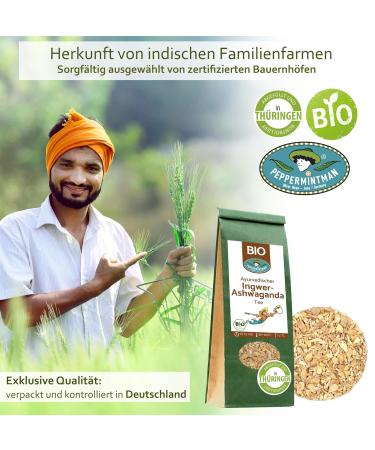 Organic Ginger Ashwagandha Tea 1000g | Aromatic Hot & Cold Beverage | Lab Tested | Peppermintman Bio Ginger | Perfect for All Ages - Buy Online on GoSupps.com