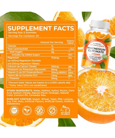 Magnesium Glycinate Gummies for Kids & Adults Women & Men - Sugar Free Gluten Free Non-GMO Vegan Chewable Supplement 60 Count (Pack of 1) - Buy Online on GoSupps.com