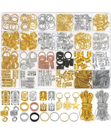 259PCS Hair Jewelry Accessories for Women Braids  Hair Loc Wire Wrapped Adornment for Dreadlock  Hair Aluminum Beads Charms Gold Braids Ring Cuffs Clips with Pendants for Hair Decorations 259 Piece Set