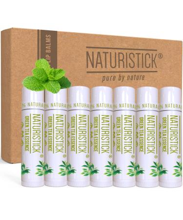 7-Pack Green Tea Lip Balm Gift Set by Naturistick. 100% Natural Ingredients. Best Beeswax Chapstick for Dry Chapped Lips. Made in USA