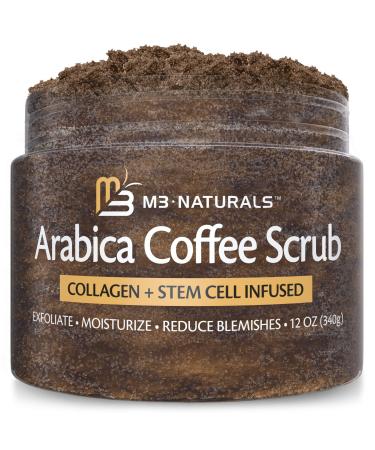 M3 Naturals Arabica Coffee Body Scrub Facial Polishe with Collagen & Stem Cell - Exfoliating Body Scrubber & Face Cleanser - Fight Skin Care Appearance - Cellulite, Fine Line, Stretch Mark & Spider Veins 12 oz Arabica Coff