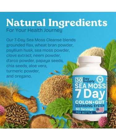 Atlantic Naturals Sea Moss 7-Day Colon & Gut with Psyllium Husk Senna Powder Golden Flax Turmeric & Herbs for Digestive Health Bloating & Natural Flushing for Women & Men - 180 Capsules. Capsule - Digestive System - Buy Online on GoSupps.com