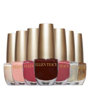 ELLEN TRACY Nail Polish Set - Fingernail Polish for Women and Girls 7 Nail Polish Colors Glossy and Glitter Quick to Dry Nail Polish Gold Leopard