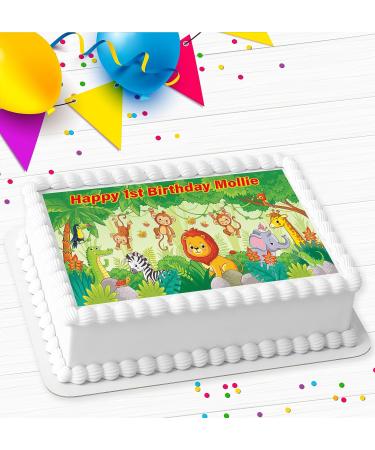 JUNGLE ANIMALS BIRTHDAY PERSONALISED PARTY ICING COSTCO CAKE TOPPER R1-237 - Buy Online on GoSupps.com
