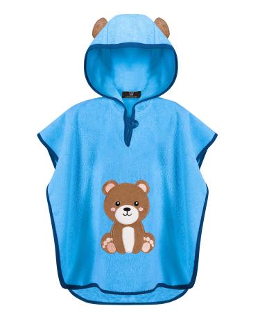 Laynenburg Premium bathing poncho children with a hood - 100% cotton - Oeko Tex - Baby young girls towel poncho terryon 1-3 years of blue - bear