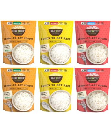 Miracle Noodle Variety Pack, Angel Hair, Fettuccini, Shirataki Noodles & Konjac Rice, Ready To Eat - Keto Friendly, Gluten Free, Low Carb, Low Calorie, Soy Free - 2 Bags Each (pack Of 6)