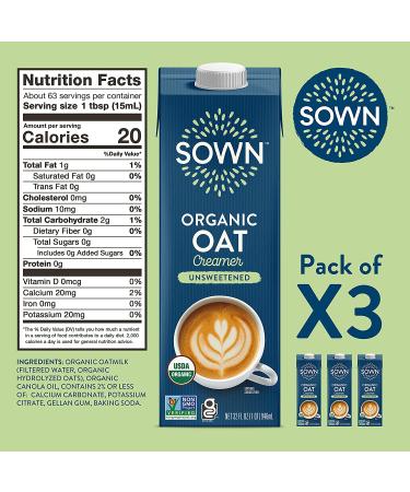 SOWN Organic Oat Creamer Unsweetened - Barista Oat Milk Non Dairy Coffee Creamer - 32oz (Pack of 3) - Buy Online on GoSupps.com