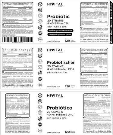 Probiotic 20 Cultures - 40 Billion CFU with Inulin & Zinc | 120 Vegan Capsules for Gut & Immune Health - 2-Month Supply - Buy Online on GoSupps.com