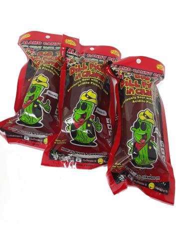 Alamo Candy Big Tex Dill Pickle In Chamoy - Three Pickles - Individually Wrapped - Made In San Antonio, Texas - Large Pickles 1 Ounce (Pack of 3)