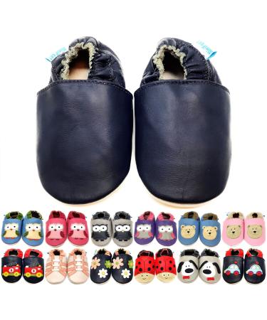 MiniFeet Premium Soft Leather Baby Shoes - BUY 4 PAIRS & GET 1 OF THEM FOR FREE ! - Toddler Shoes - 0-6 Months to 4-5 Years 12-18 Months Plain Navy