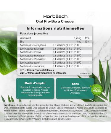 Biotique Oraux pour la Bouche | 60 Comprim s V gan Croquer | Saveur Menthe | Compl ment Alimentaire Mauvaisse Haleine | 6 milliards d'UFC | Oral Biotic Supplement | par Horbaach - Buy Online on GoSupps.com