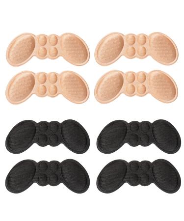 Macood Heel Cushions Pads  4 Pairs Heel Grips Liner Inserts for Men Women  Self-Adhesive Filler for Loose Shoe  Foot Care Protectors to Prevent Heel Slipping  Blisters  Rubbing (Black  Beige)