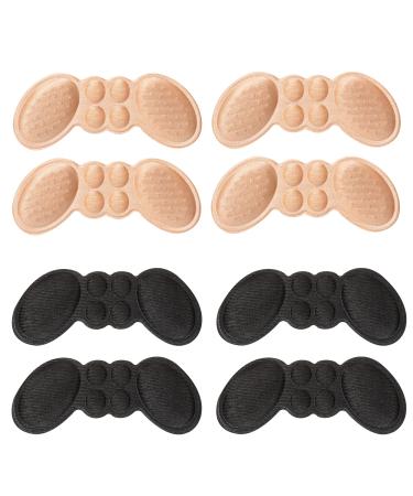 Macood Heel Cushions Pads  4 Pairs Heel Grips Liner Inserts for Men Women  Self-Adhesive Filler for Loose Shoe  Foot Care Protectors to Prevent Heel Slipping  Blisters  Rubbing (Black  Beige)