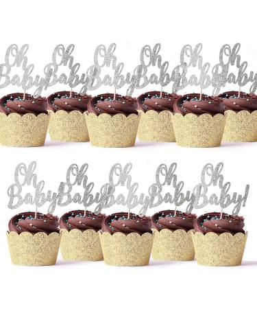 PACK of 18pcs Baby Shower Cupcake Toppers Kids Birthday Party Supplies Baby Shower Cupcake Picks Oh baby Silver Toppers Gender Reveal Decoration Glitter Cake Decoration - Buy Online on GoSupps.com