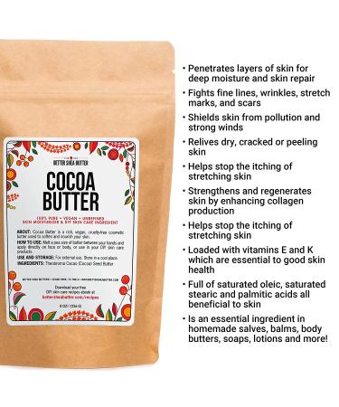 Raw Cocoa Butter 8 oz Block by Better Shea Butter | 100% Pure & Food Grade | Use for Lip Balm, Stretch Marks, Scars, Whipped Body Lotion | Skin & Hair Moisturizer - Buy Online on GoSupps.com