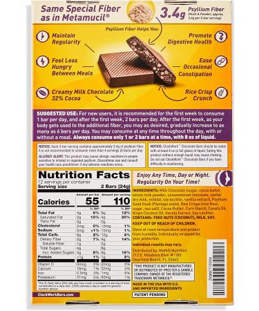 Clockwork Chocolate Bars with Psyllium Fiber - Digestive Health Supplement - 24 Bars - Maintain Regularity & Reduce Hunger Between Meals - Buy Online on GoSupps.com
