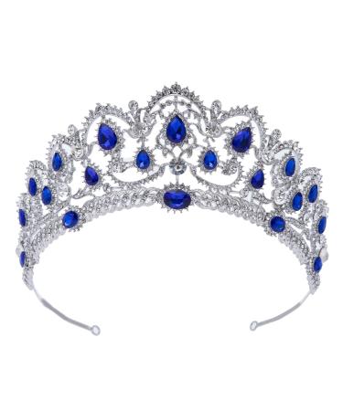 SWEETV Crystal Wedding Tiara for Bride Rhinestone Princess Crown for Women  Olivia Quinceanera Crown Bridal Costume Jewelry Hair Accessories  Blue Royal Blue