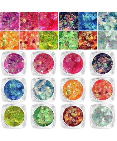 AddFavor 24 Colors Iridescent Glitter Chunky Nail Flakes - Fluorescent Neon Sequins for Nail/Face/Body/Craft - Iridescent AB Colors - Buy Online on GoSupps.com
