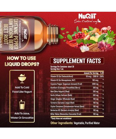 11in1 Cayenne Pepper Liquid Drops with Hawthorn Berry Beet Root Turmeric Ginger and More - Nutrient Absorption - 2 Pack (60ml Total) - 60Days - Buy Online on GoSupps.com