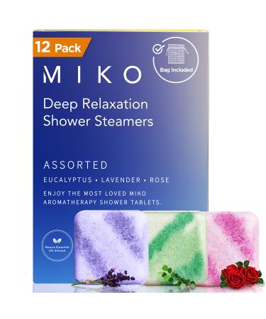 Miko Shower Steamers Aromatherapy for Women and Men 12 Pack Essential Oil Infused Shower Bomb Aromatherapy for Stress Release & Relaxation Mothers Day - Lavender Eucalyptus Rose Assortment Assorted Pack