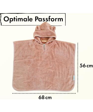 Moyo Baby Badeponcho with Bear Ears - Soft 100% Frote Cotton Hooded Towel for Kids (0-3 Years) | Washable Bath Poncho 68x56cm in Powder Pink - Buy Online on GoSupps.com