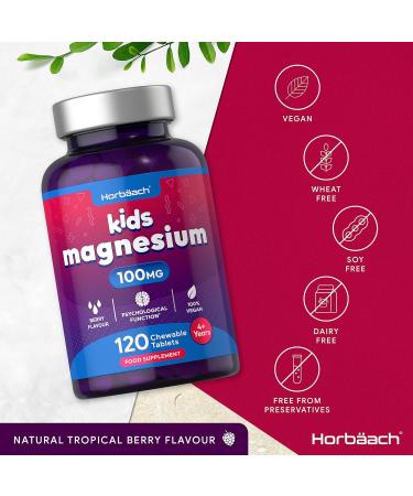 Magnesium Tablets for Kids | 100mg | 120 Chewable Tablets | Berry Flavour Vegan Supplement | by Horbaach - Buy Online on GoSupps.com