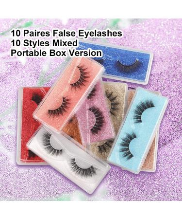 10 Pairs of Wispy 18mm Natural 3D Faux Mink False Eyelashes - Mixed Styles | Reusable Soft Fake Lashes in Glitter Boxes - Buy Online on GoSupps.com