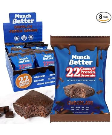 Munch Better 22g Protein Brownie Gluten Free Dairy Free10g Collagen Non GMO High Protein Bar Chocolate Fudge Texture - 8 Count Box (Chocolate)