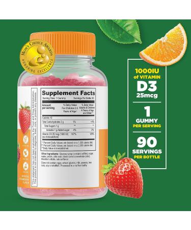 Lifeable Vitamin D for Kids 1000 IU - Gluten-Free Vegetarian Gummy Supplement for Strong Bones & Immune Support - 90 Gummies - Buy Online on GoSupps.com