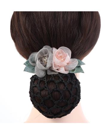 Women's Crochet Hair Bun Net with Flower Decor Hair Clip - 5 Colors - Buy Online on GoSupps.com