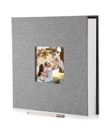 HenPisen Large Photo Album Self Adhesive Scrapbook Magnetic Album for 3x5 4x6 5x7 6x8 8x10 Pictures 40 Pages Linen Cover DIY Photo Album with A Metallic Pen and DIY Sticker(Grey) 11x10.6 40Pages Grey