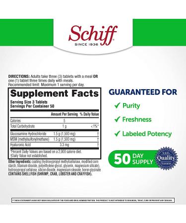 Schiff Glucosamine 1500mg + MSM Tablets (150 ct) - Joint Care Supplement for Mobility & Flexibility - Buy Online on GoSupps.com