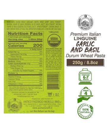 Morelli Organic Garlic and Basil Linguine - Handmade Gourmet Pasta from Italy, 8.8oz - Buy Online on GoSupps.com