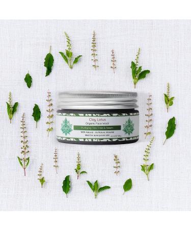 Organic Clay Lotus Face Wash for Acne-Prone Oily Skin with Tea Tree Oil & Neem | All-Natural Acne Facial Cleanser for Blemishes, Spots, Redness & Blackheads - For Teens, Women & Men | Vegan - Buy Online on GoSupps.com