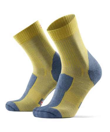 DANISH ENDURANCE Merino Wool Light Hiking Socks 1-Pack for Men Women & Kids Trekking Made in EU Short-Crew Breathable Yellow/Flint Grey 9.5-12.5