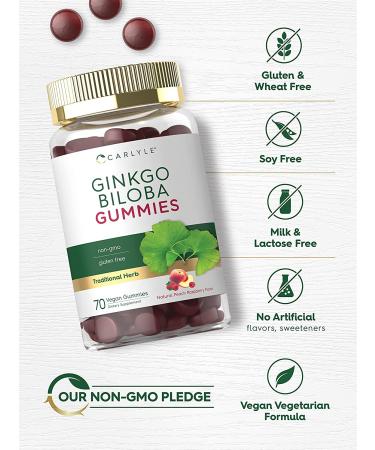 Ginkgo Biloba 300mg Gummies | 70 Count | Natural Peach Raspberry Flavor | Vegan Non-GMO Gluten Free - Buy Online on GoSupps.com