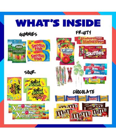 College Crate Candy & Snack Box - 40 Piece Ultimate Care Package for Students | Variety Pack With Full Size Starburst, Skittles, Sour Patch & More - Buy Online on GoSupps.com