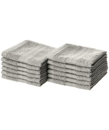 Amazon Basics Fade-Resistant Cotton Washcloth - 12-Pack Gray Gray Washcloth (Pack of 12)