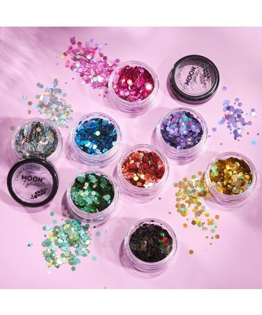 Rose Gold Chunky Holographic Glitter by Moon Glitter - Cosmetic Festival Makeup for Face, Body, Nails, Hair & Lips - 3g - Buy Online on GoSupps.com