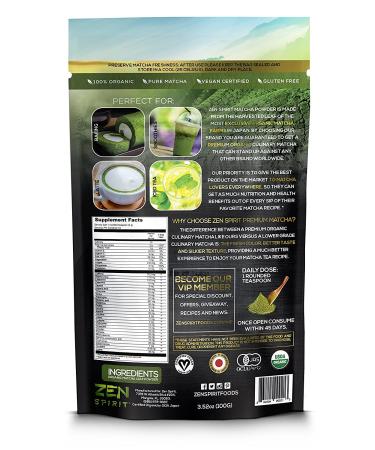 Organic Culinary Grade Matcha Green Tea Powder - USDA & Vegan Certified - 100g (3.52 oz) - Ideal for Baking, Smoothies, Latte & Iced Tea - Premium Japanese Matcha Powder - Buy Online on GoSupps.com