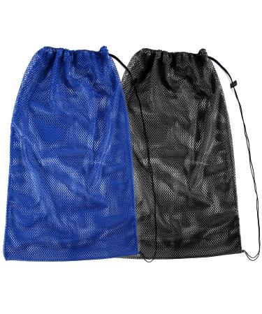 2 Packs Mesh Gear Bag for Snorkel Equipment Oversized 18" x 27" Mesh Dive Bag Scuba Diving Bag Snorkel Bag Backpack for Snorkeling Gear Fins Swimming Gear Beach and Sports Equipment (Black & Blue)