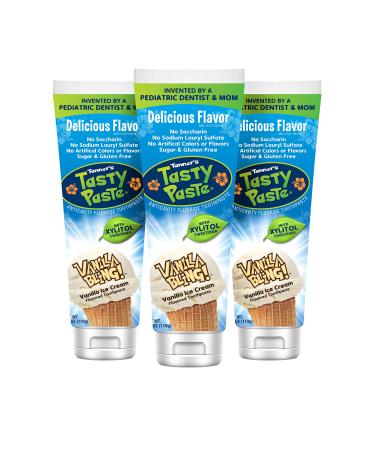 Tanner's Tasty Paste Vanilla Bling - Anticavity Fluoride Children s Toothpaste/Great Tasting Safe and Effective Vanilla Flavored Toothpaste for Kids (3-Pack) Vanilla 4.2 Ounce (Pack of 3)