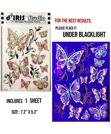 Temporary Tattoos 1 Sheet Butterfly Design Body Paint Art Blacklight Reactive Light Festival Accessories Glow in the Dark Party Supplies