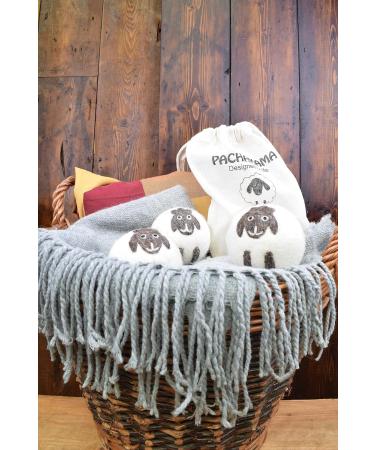 Pachamama Handmade XL Wool Tumble Dryer Balls 7cm 3 Pk Reduce Drying Time Save Energy Fabric Soften Reduce Static Reduce Wrinkles Unscented Long Life - Cute Sheep Pattern Felted by Hand Fair Trade - Buy Online on GoSupps.com
