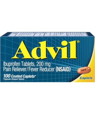 Advil Pain Reliever and Fever Reducer Pain Relief Medicine with Ibuprofen 200mg for Headache Backache Menstrual Pain and Joint Pain Relief - 100 Coated Caplets 100 Count (Pack of 1)